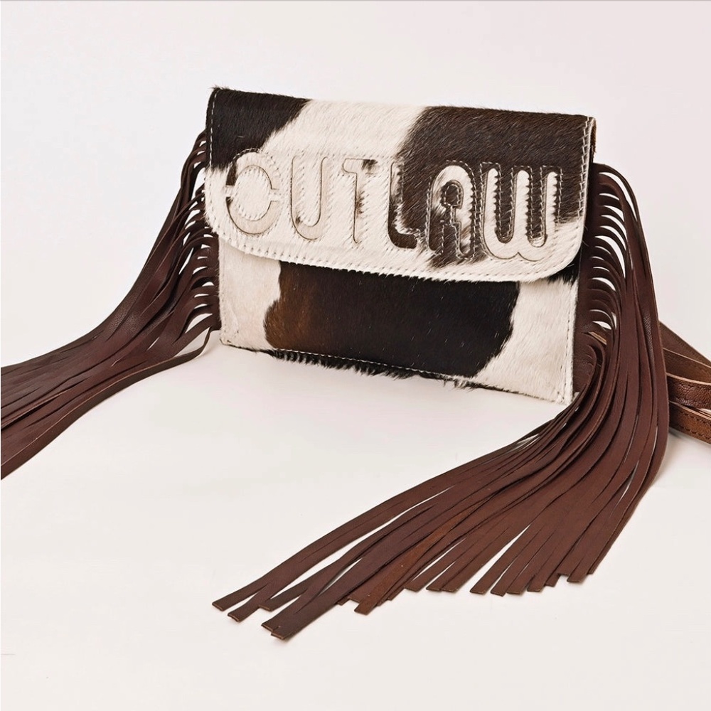 American Darling Cowhide Fringe Crossbody Bag in White and Brown